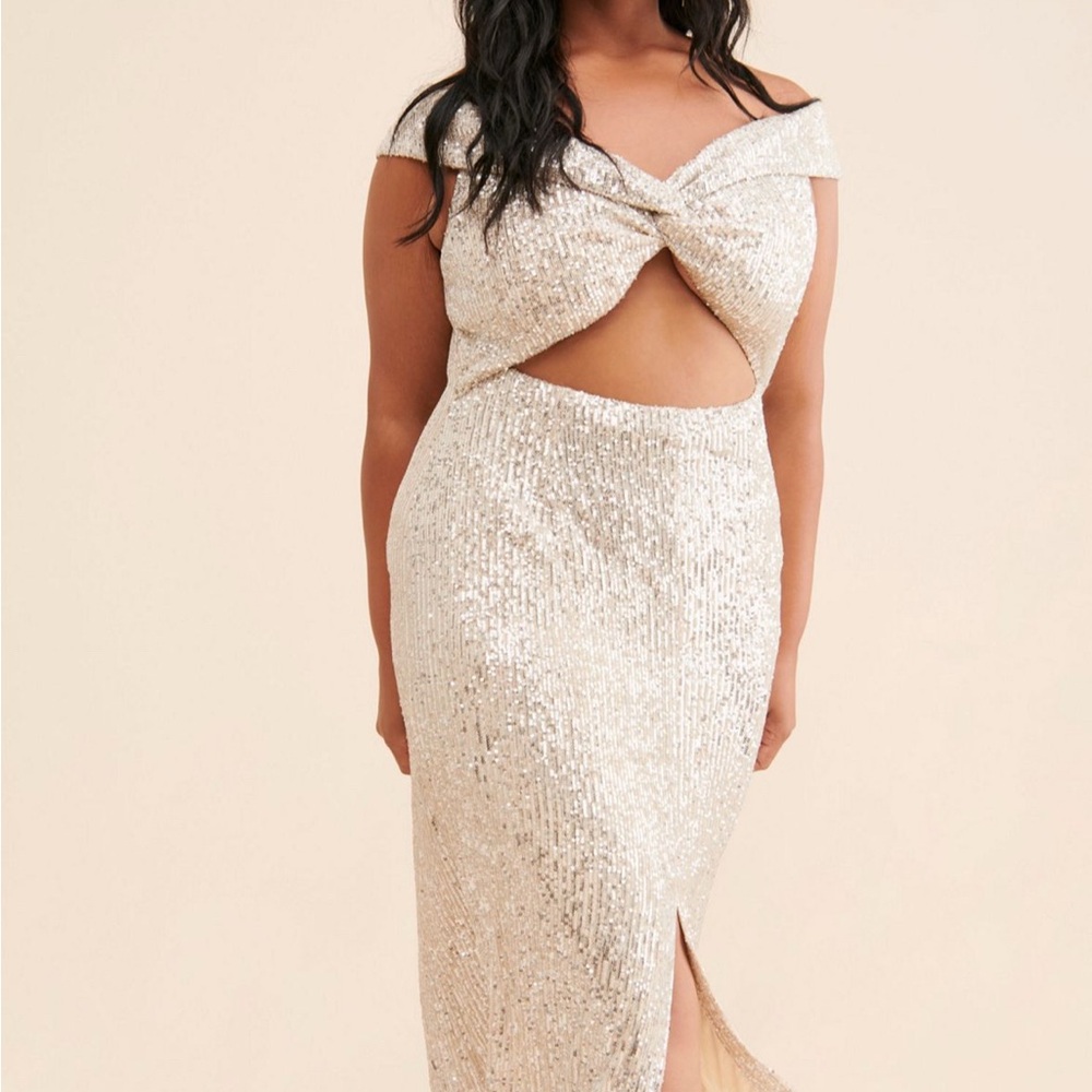 Anthropologie Cream Sequin Midi Dress